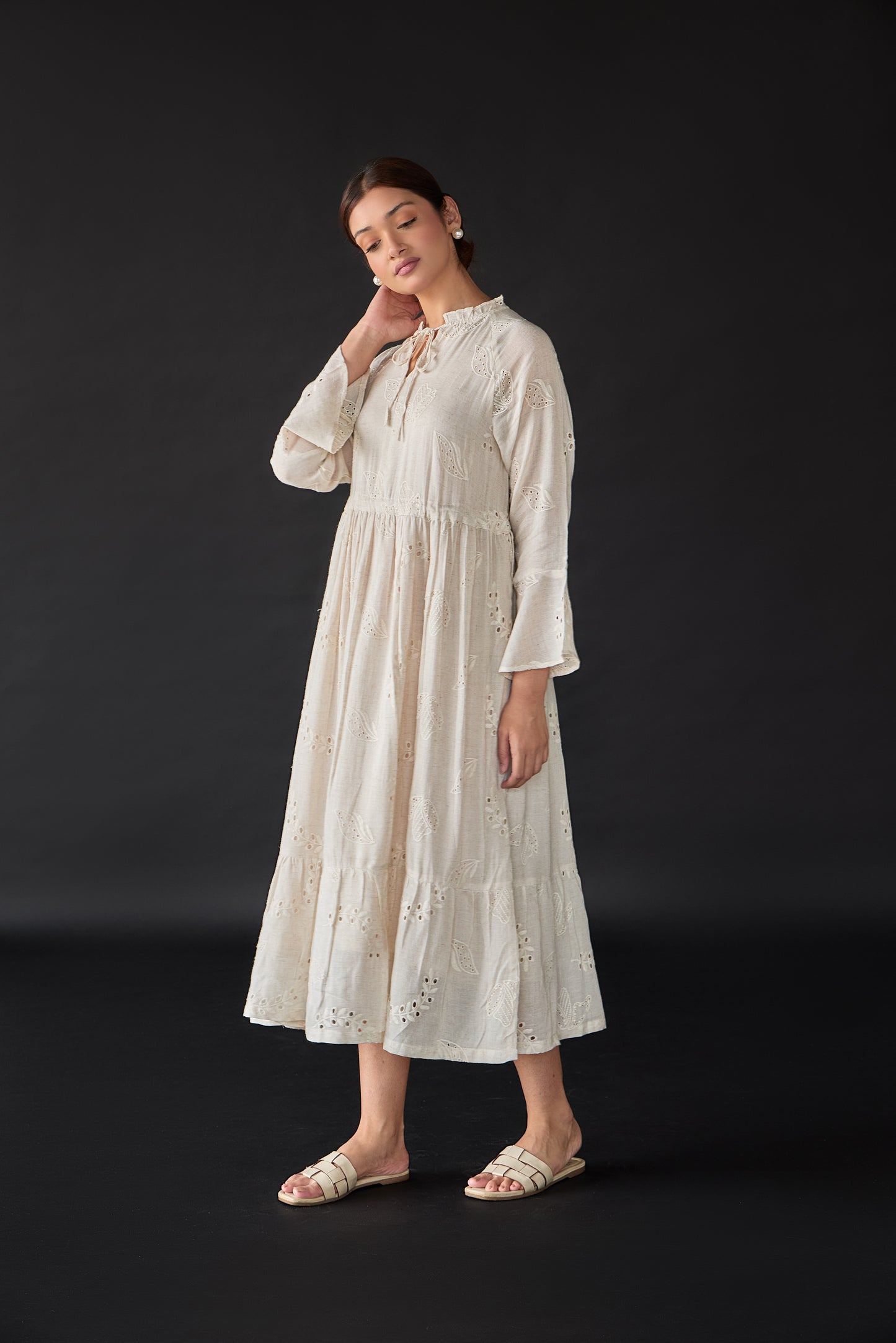 Natural Linen Cutwork Schiffli Dress