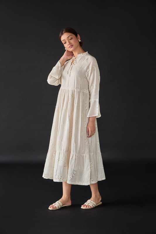 Natural Linen Cutwork Schiffli Dress