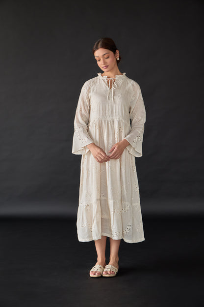 Natural Linen Cutwork Schiffli Dress