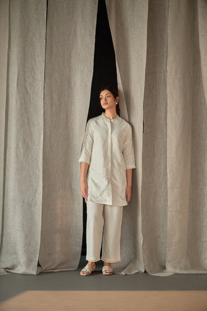 Natural Linen Schiffli Cutwork Co-ord Set