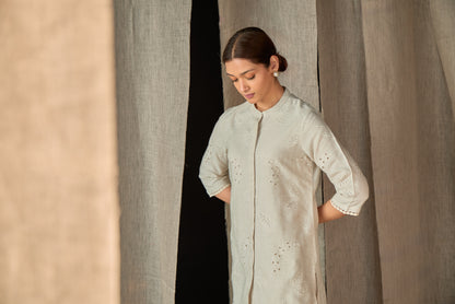 Natural Linen Schiffli Cutwork Co-ord Set