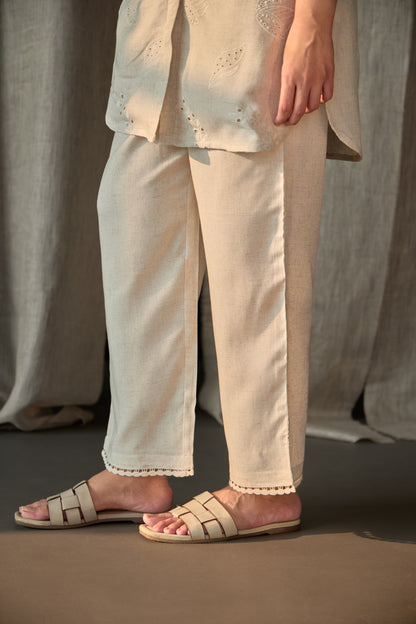 Natural Linen Schiffli Cutwork Co-ord Set