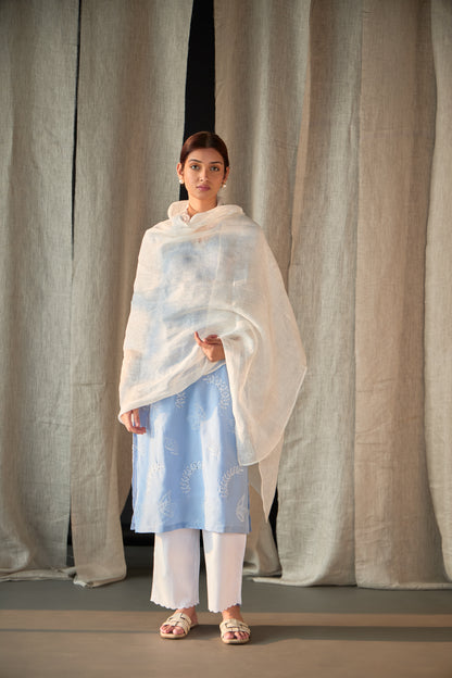 Blue Linen Schiffli Cutwork Kurta