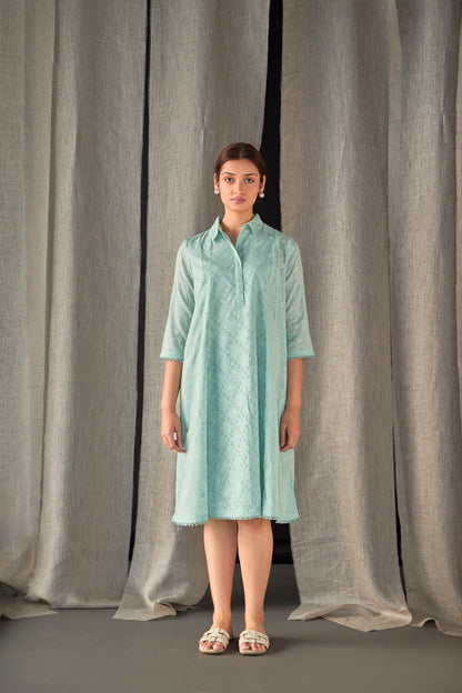 Aqua Pure Cotton Schiffli Cutwork Dress