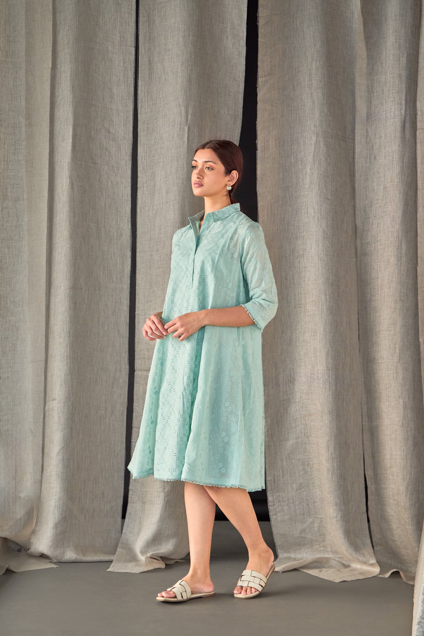 Aqua Pure Cotton Schiffli Cutwork Dress
