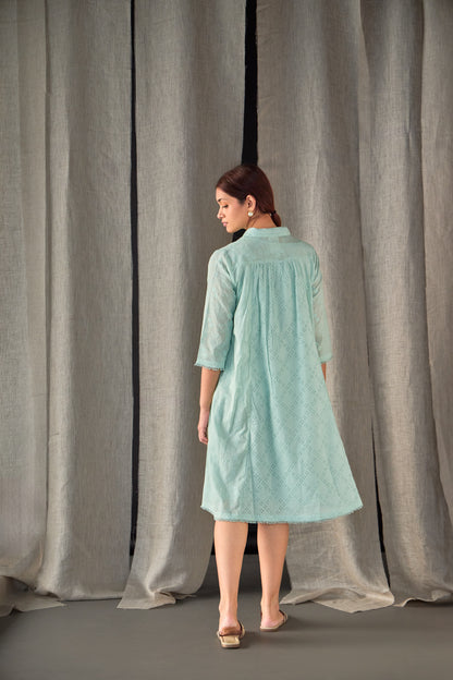 Aqua Pure Cotton Schiffli Cutwork Dress