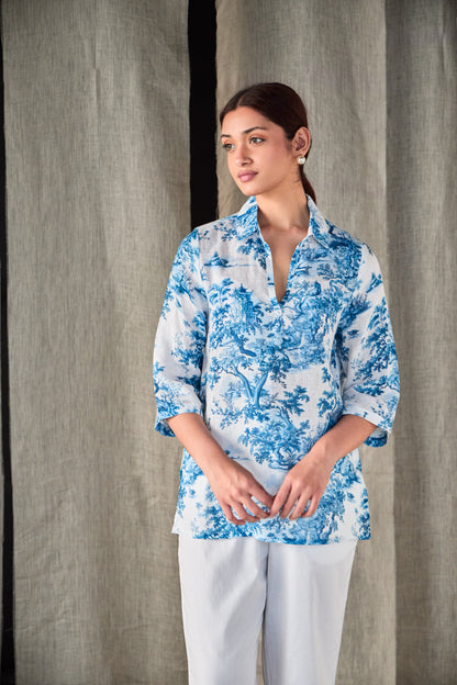 Pure Hemp Forest Shirt-Blue