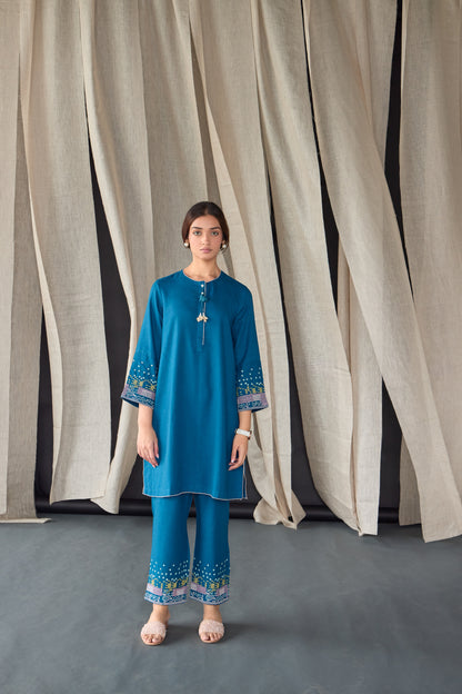 Star Blue Medley Linen Kurta Set