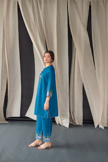 Star Blue Medley Linen Kurta Set