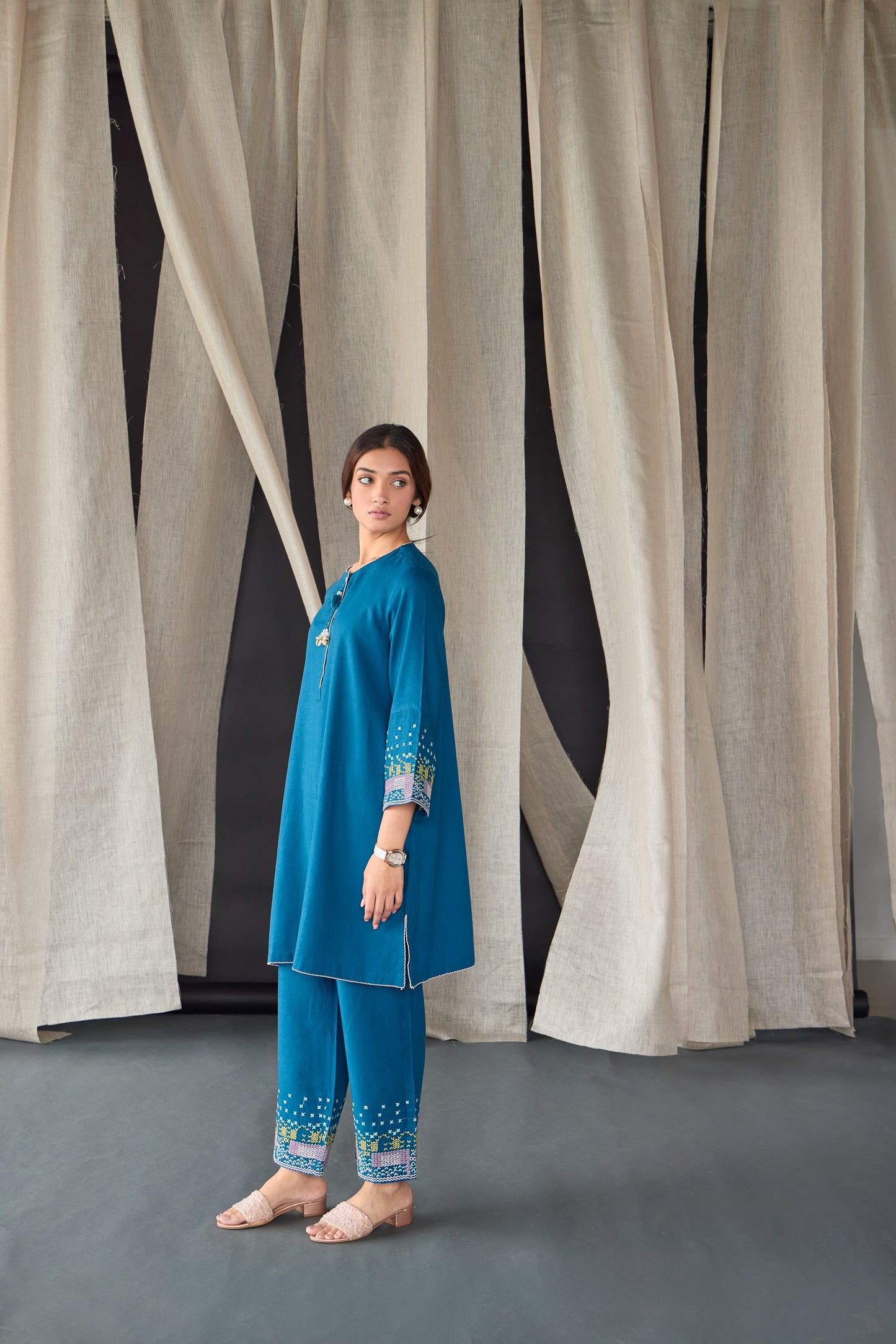 Star Blue Medley Linen Kurta Set