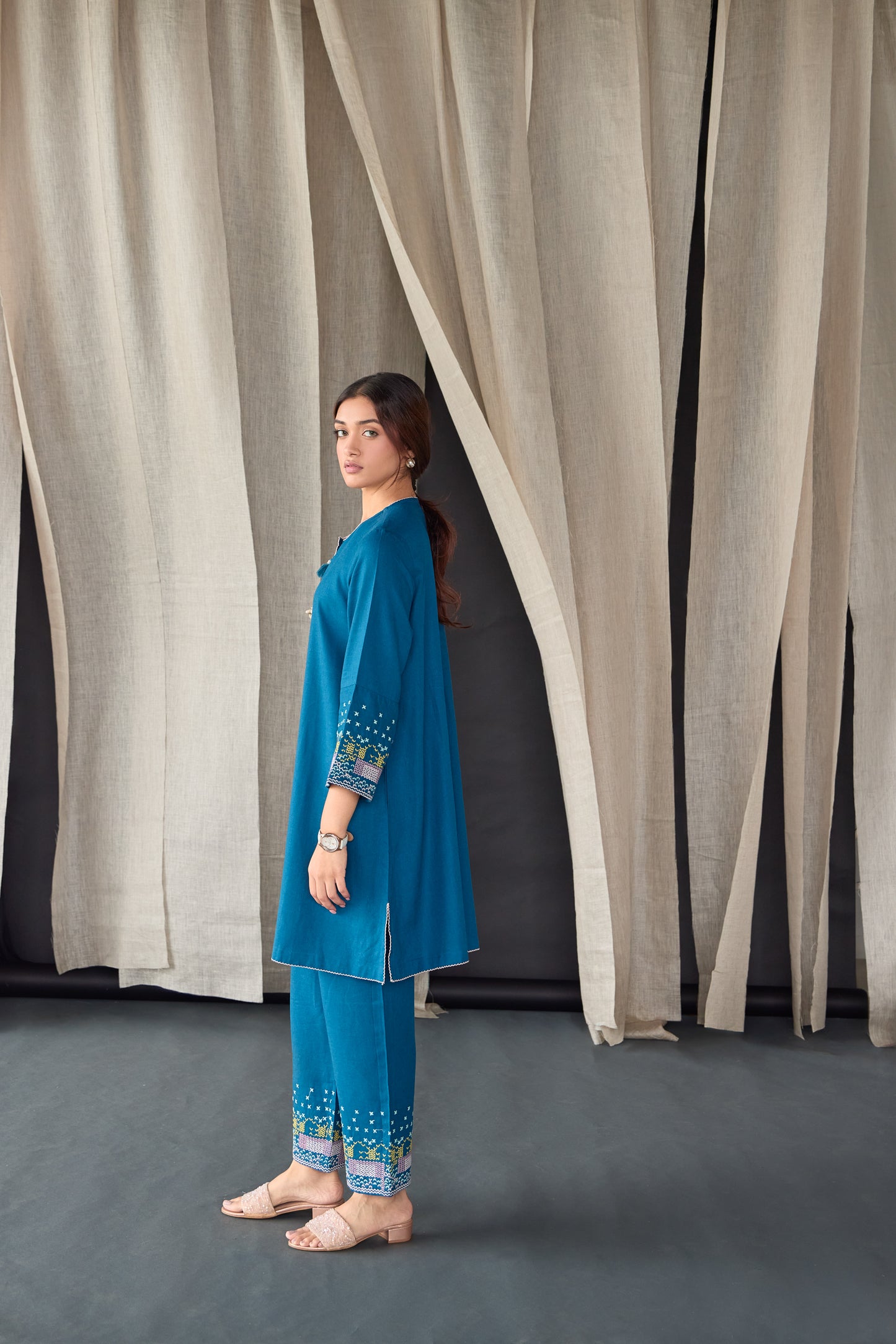 Star Blue Medley Linen Kurta Set