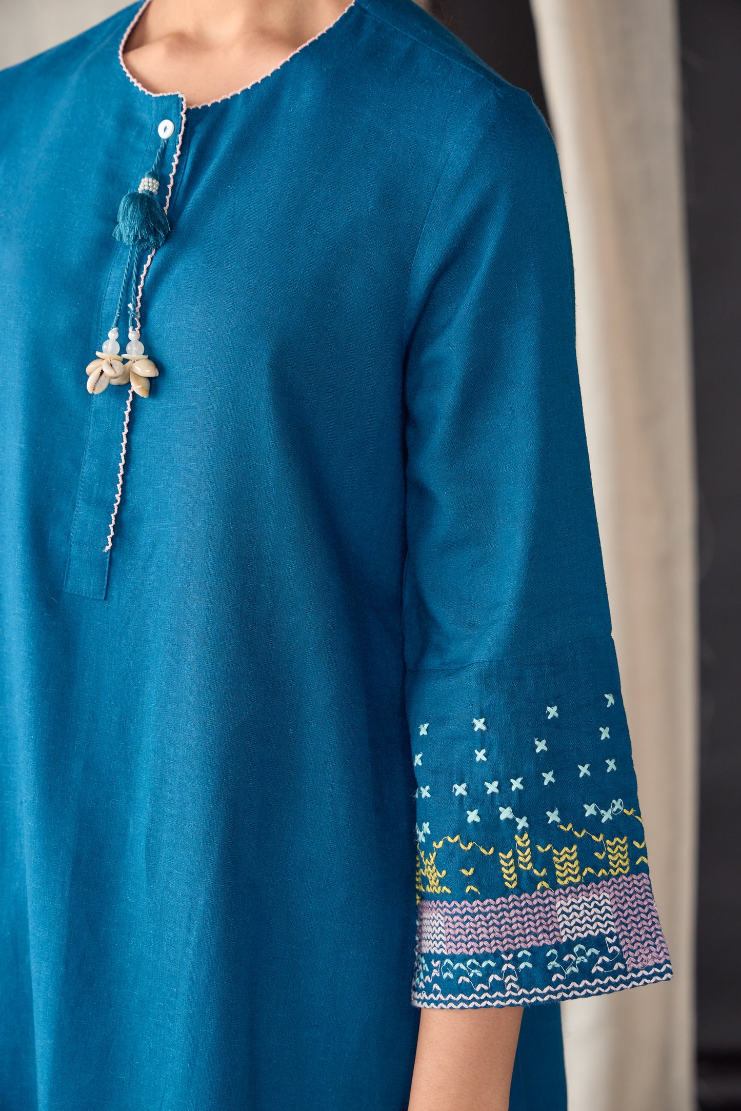 Star Blue Medley Linen Kurta Set