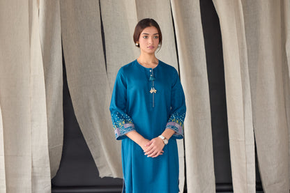 Star Blue Medley Linen Kurta Set