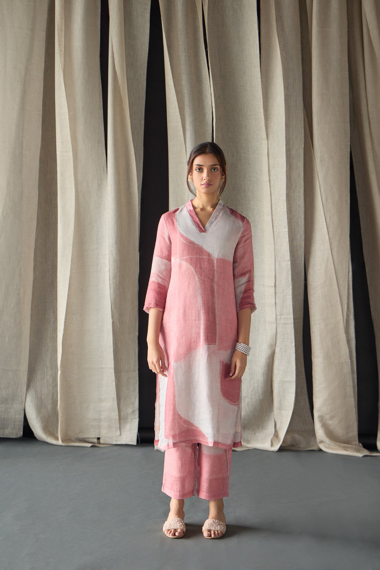 Pure Hemp Kurta Set-Pink