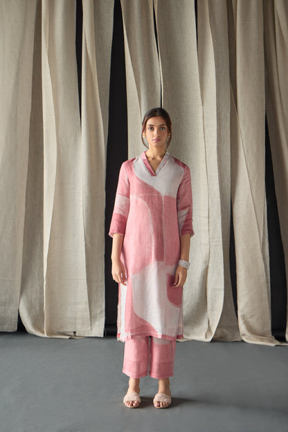 Pure Hemp Kurta Set-Pink