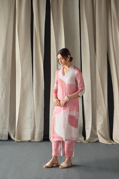 Pure Hemp Kurta Set-Pink