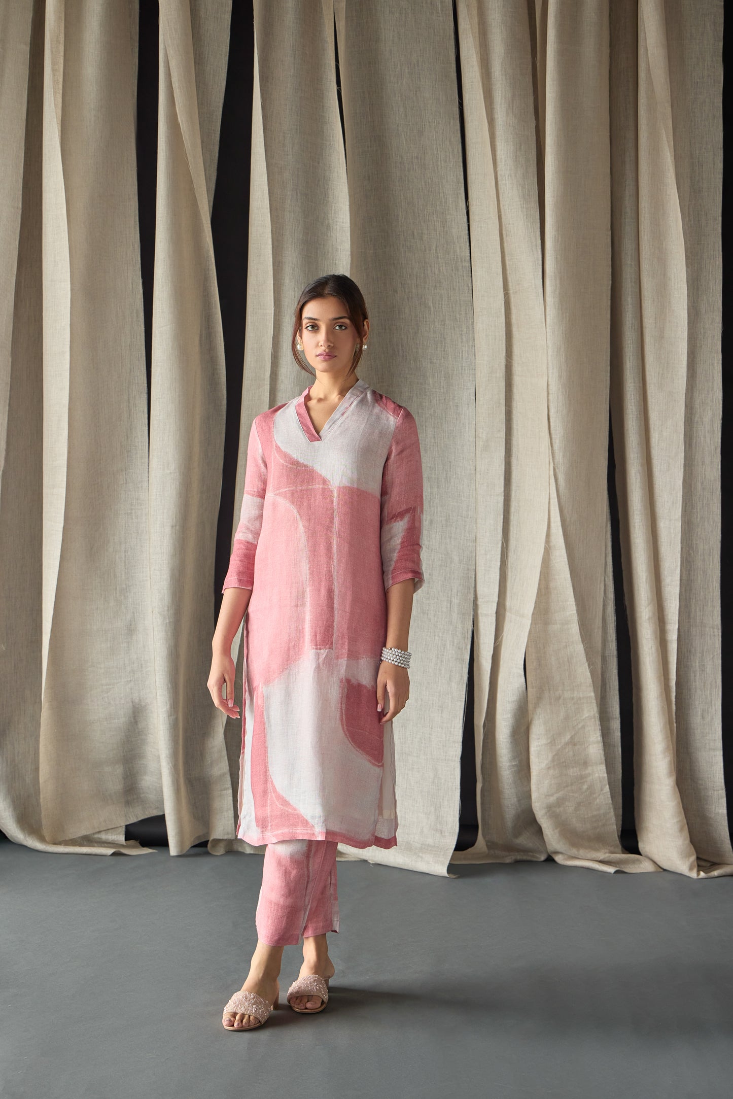 Pure Hemp Kurta Set-Pink