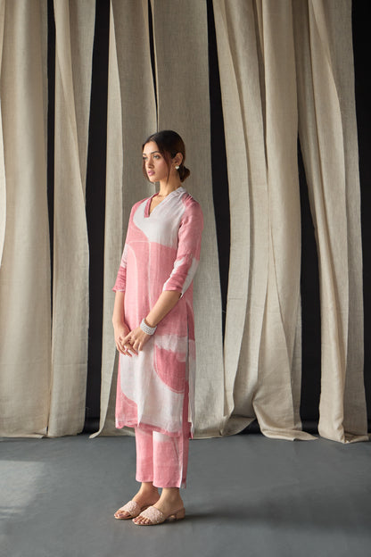 Pure Hemp Kurta Set-Pink