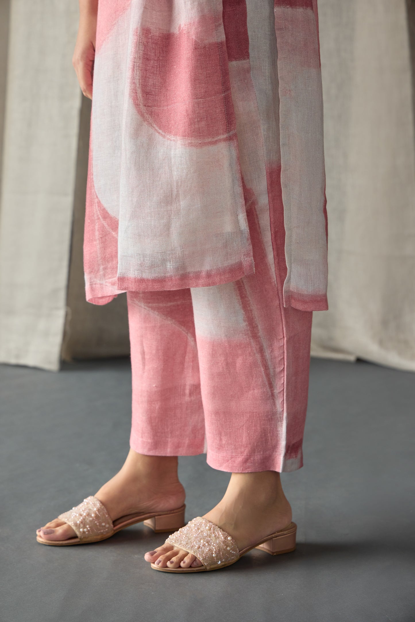 Pure Hemp Kurta Set-Pink