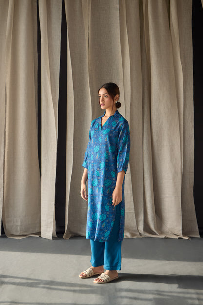 Under-Water Blue Floral Tencel Kurta