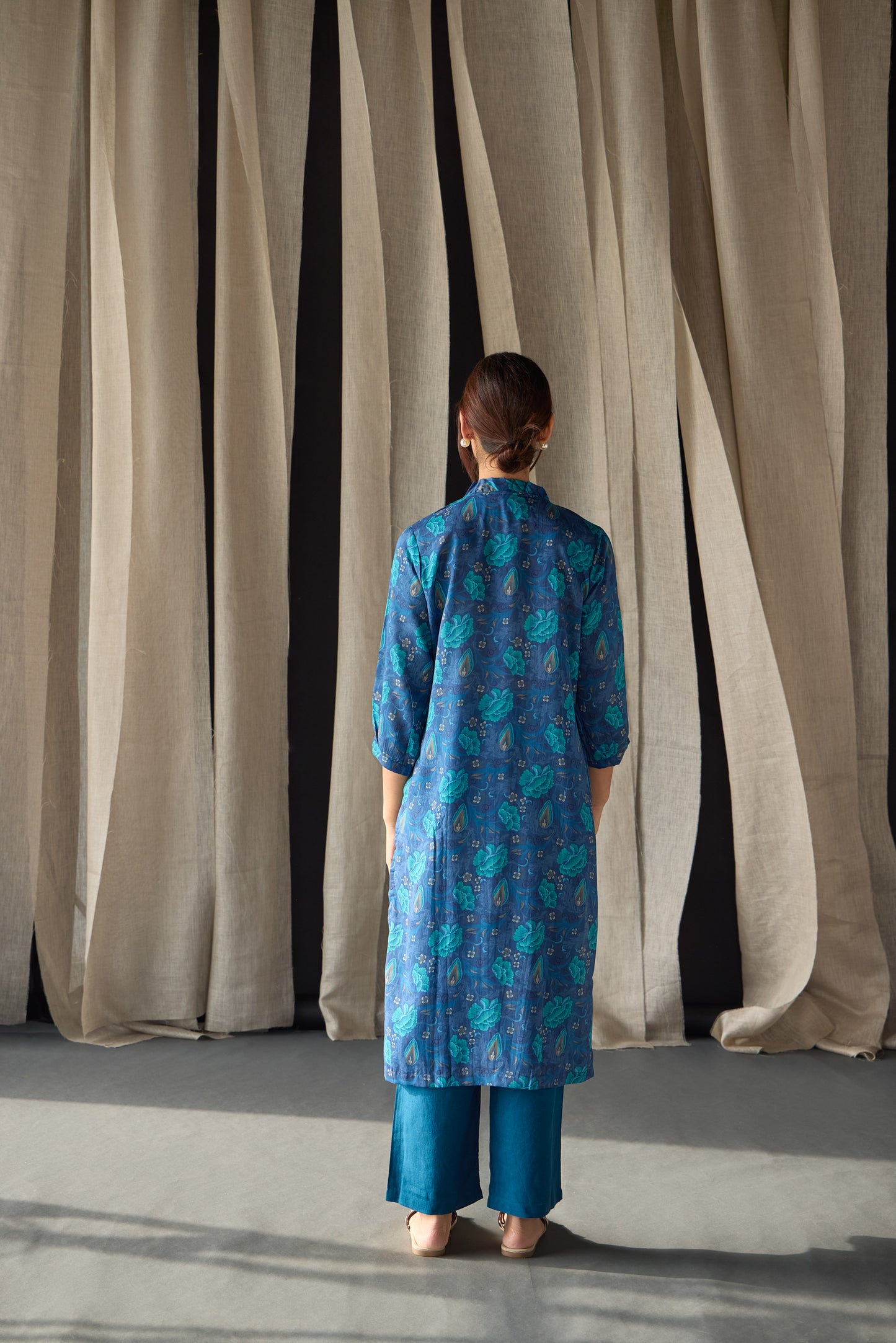 Under-Water Blue Floral Tencel Kurta