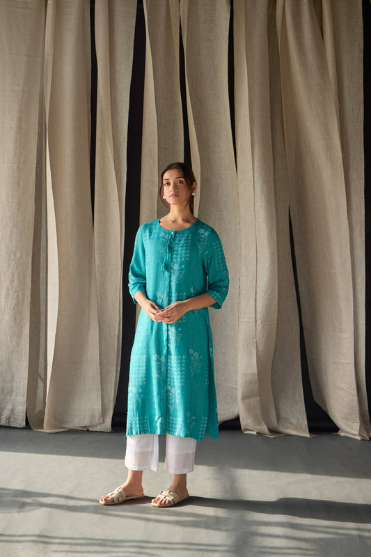 Blue Ecovero Jacquard Kurta