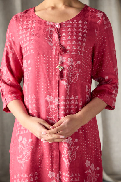 Cherry Red Ecovero Jacquard Kurta