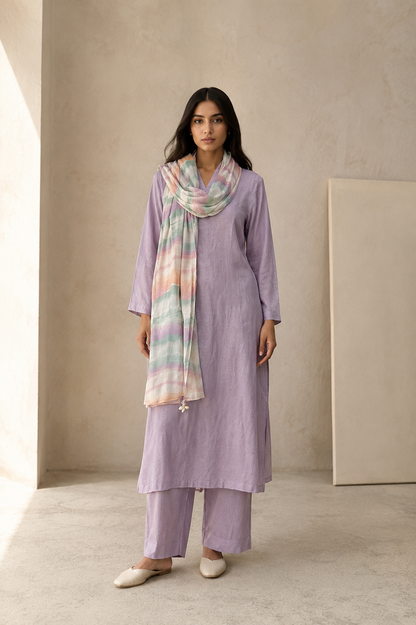 Rozana Linen Kurta Set- Lavender