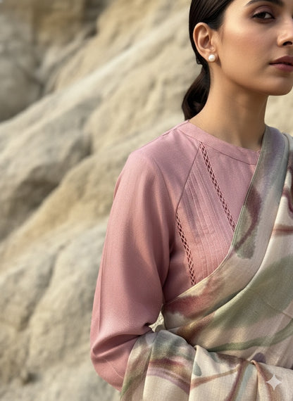 Blossom Pink Karimiori Lace Linen Kurta Set with Dupatta