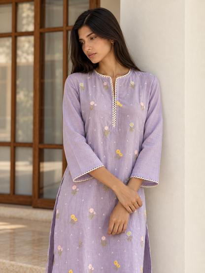 Lavender Linen Kurta Set