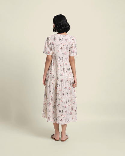 Floral Linen Dress-Cream