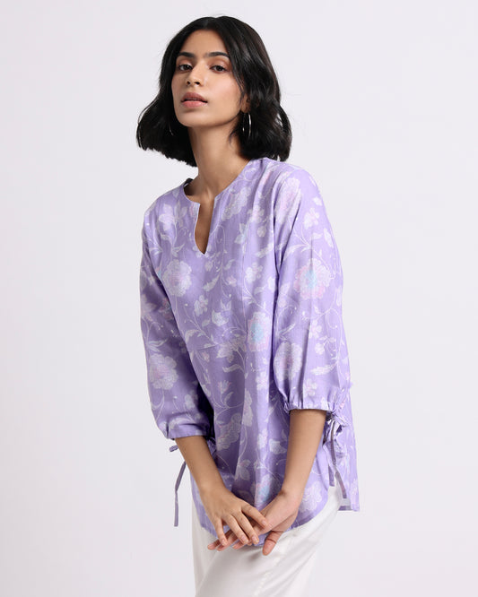 Lavender Bloom Linen Blouse