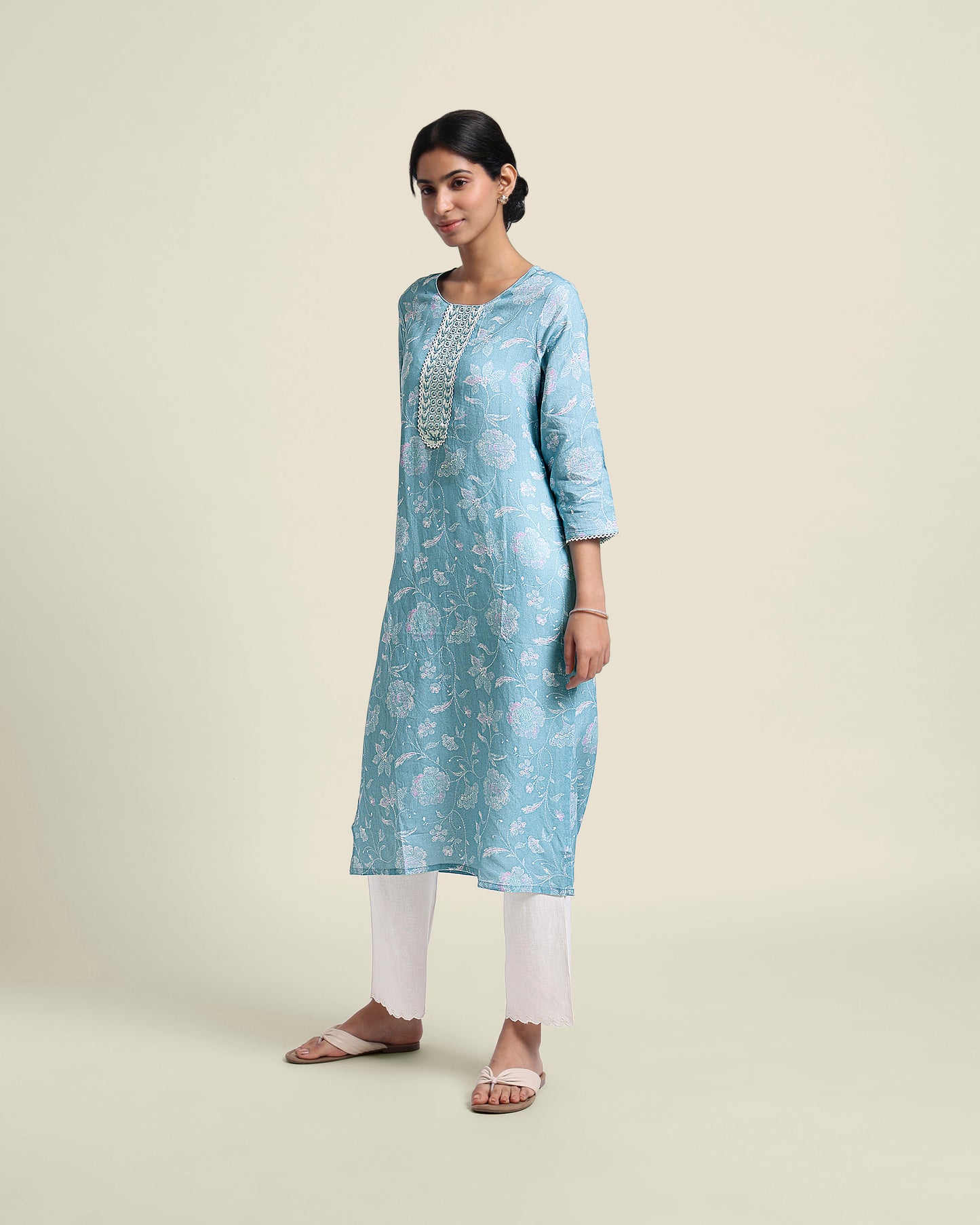 Blue Mirrorwork Linen Kurta