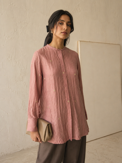 Vegan Silk Pink Embroidered Top