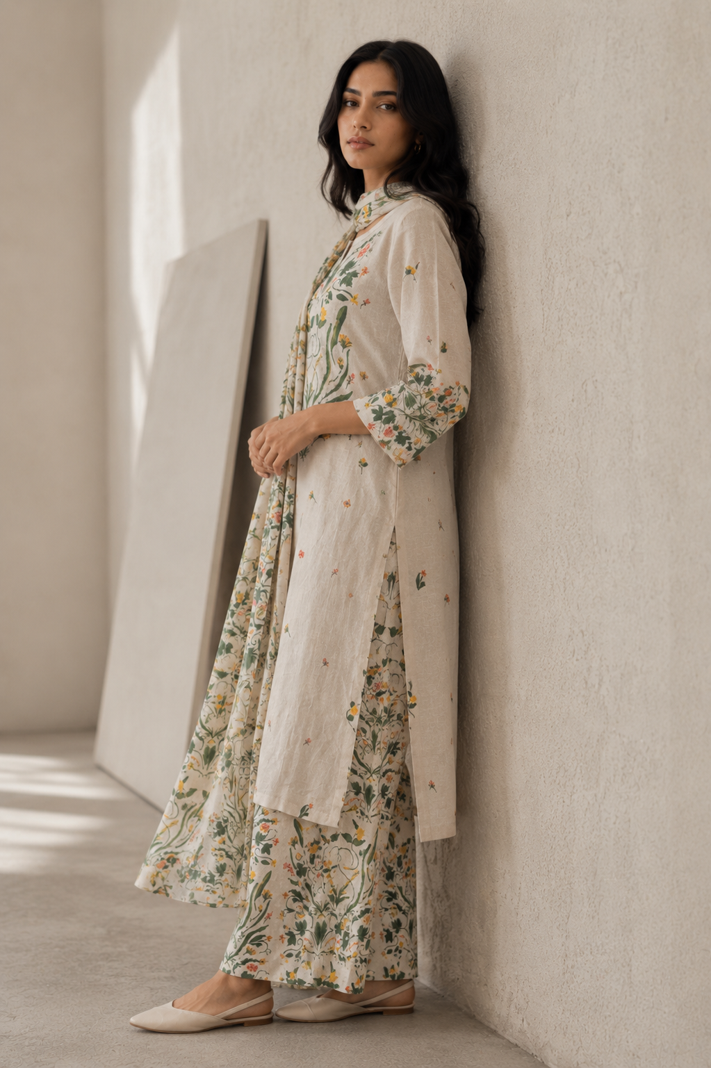 100% Hemp Kurta Set-Green