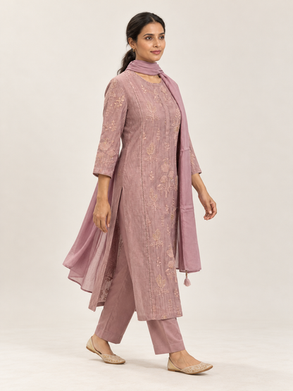 Mauve Pink Silk Kurta Set