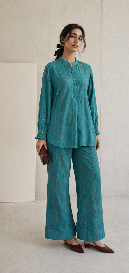 Cupro Teal Co-ord Set.