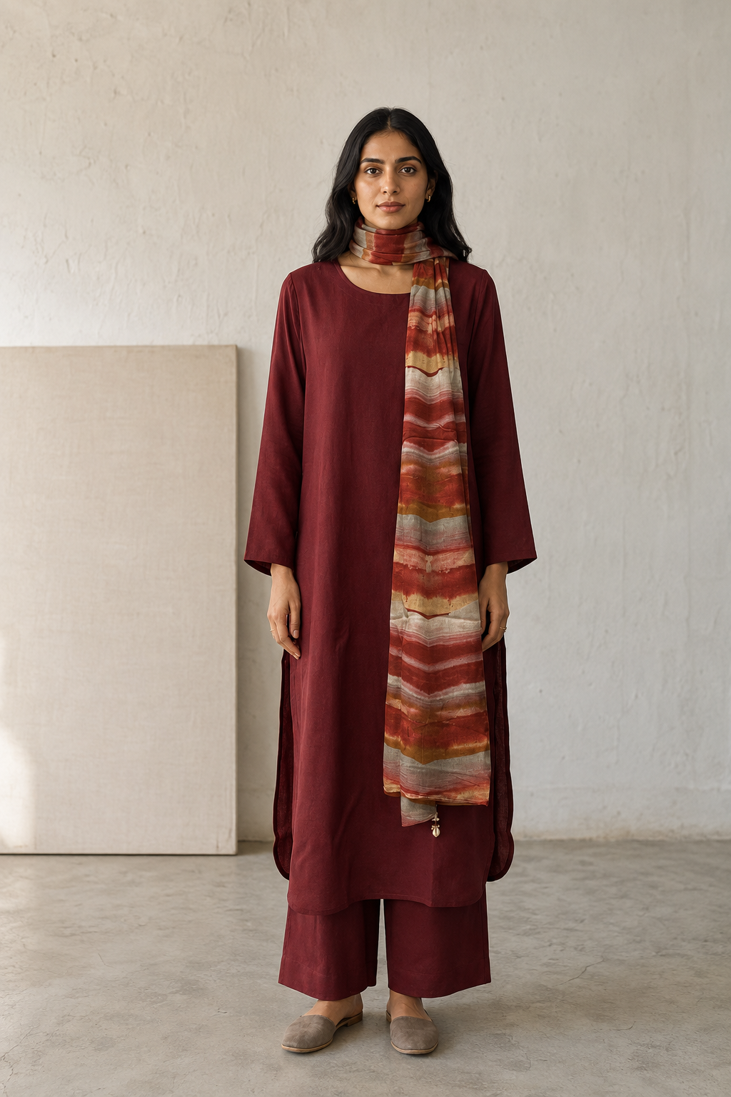 Rozana Linen Kurta Set- Maroon