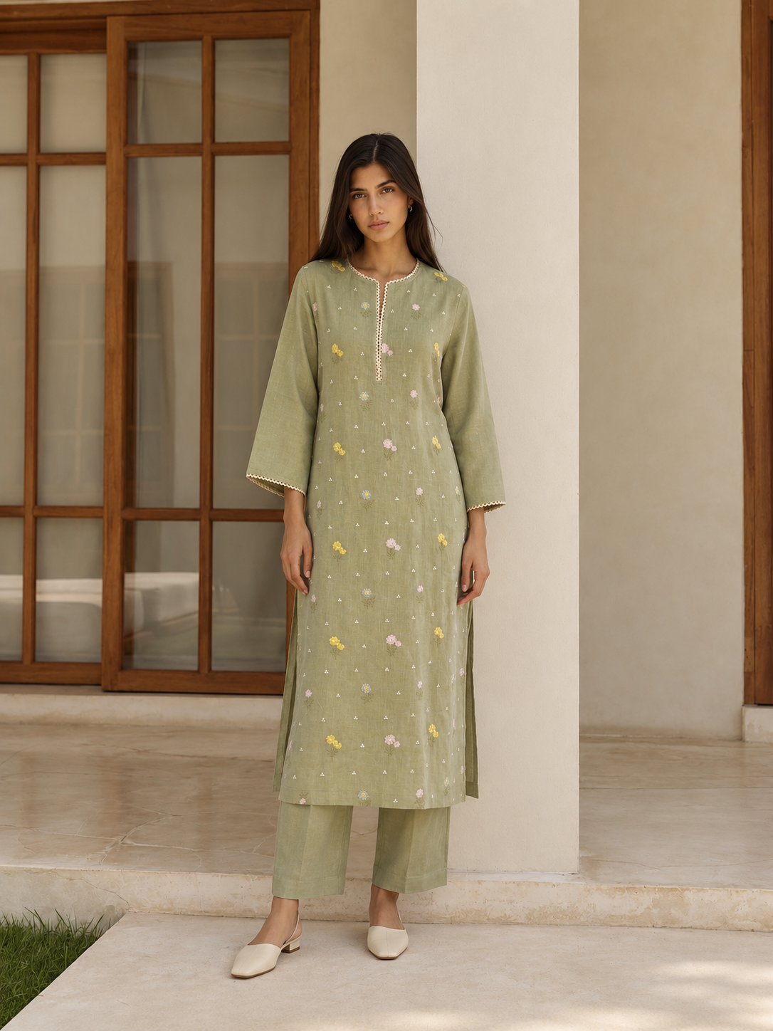 Mint Linen Kurta Set
