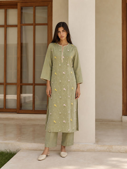 Mint Linen Kurta Set