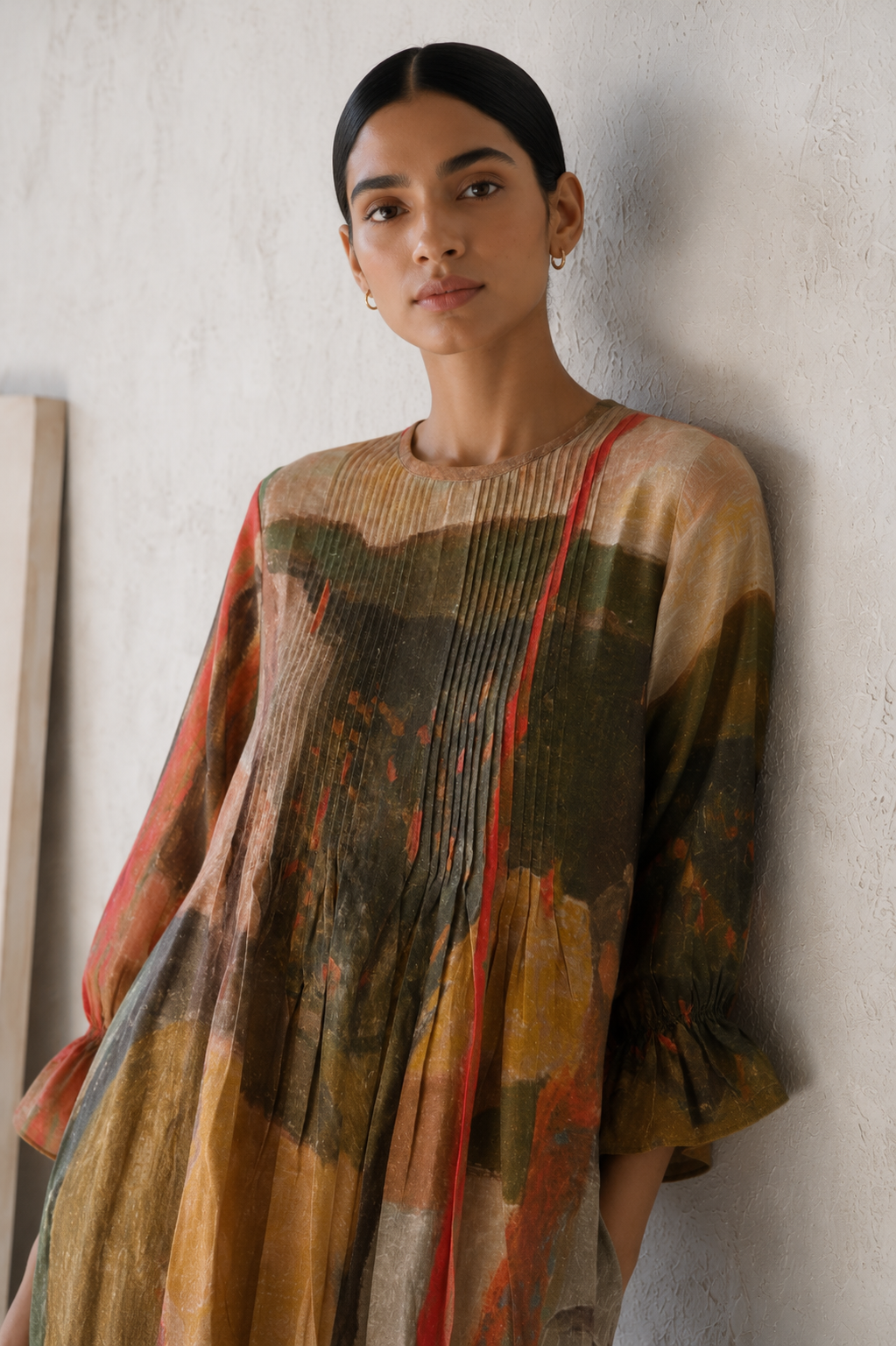 Earth Palette Linen Dress with Pintuck Details
