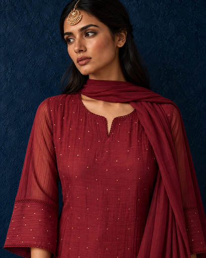 Vegan Silk Kurta Set - Maroon