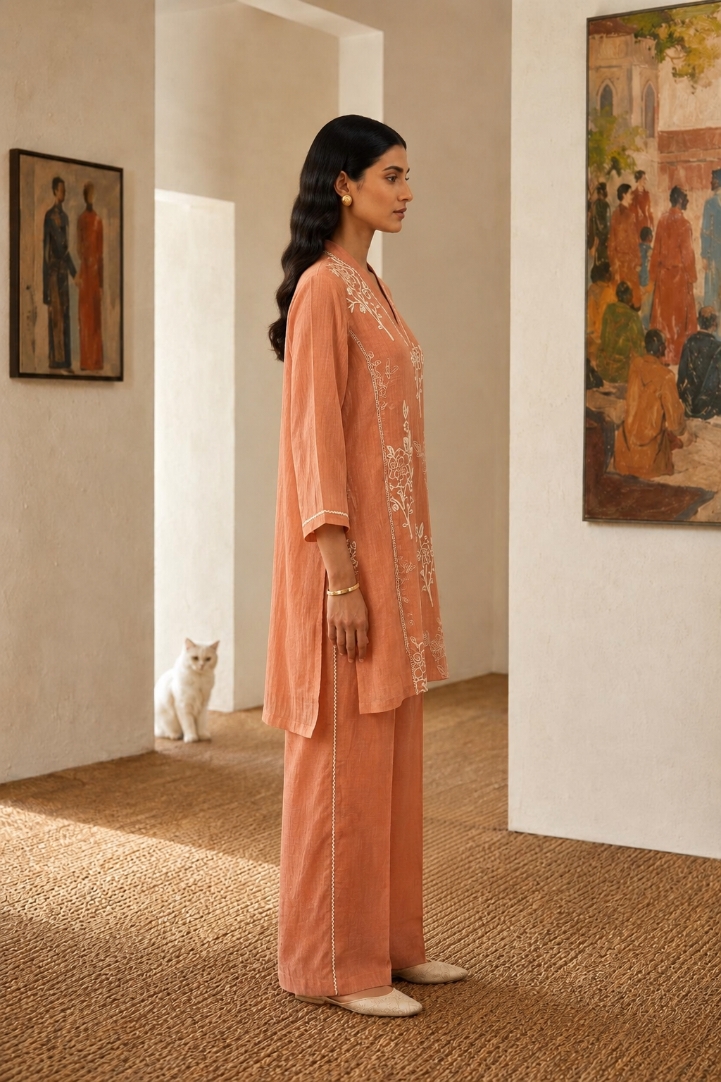 Cotton Silk Terracotta Embroidered Co-ord Set