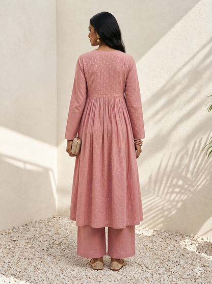 Cupro Anarkali Set-Pink