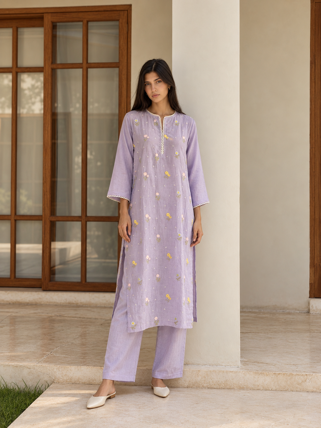 Lavender Linen Kurta Set
