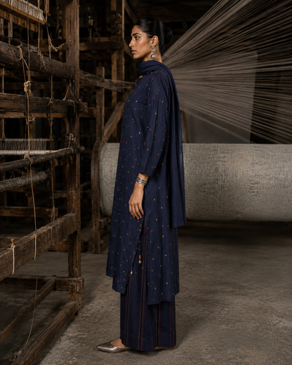 Vegan Silk Blue Kurta Set