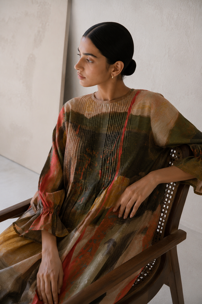 Earth Palette Linen Dress with Pintuck Details