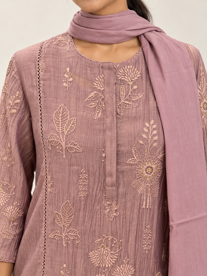 Mauve Pink Silk Kurta Set