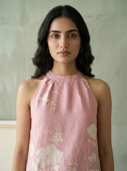 Salmon Pink Floral Linen Co-ord Set