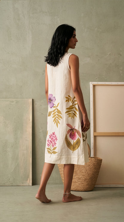 100% Hemp Cream Floral Dress